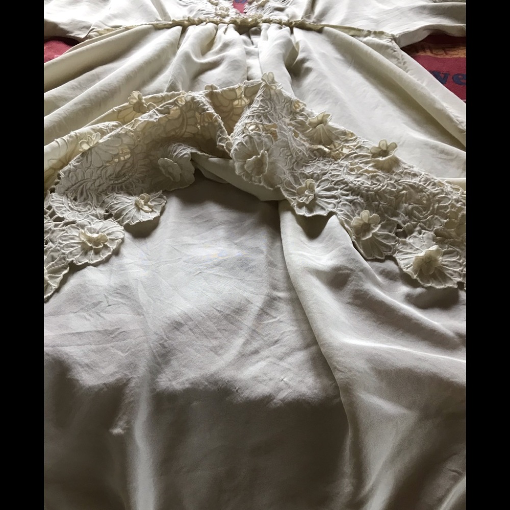 BCBGMaxAzria 100% silk Runway Boho Wedding Cream Floral Lace V-Neck dress M - Picture 6 of 15